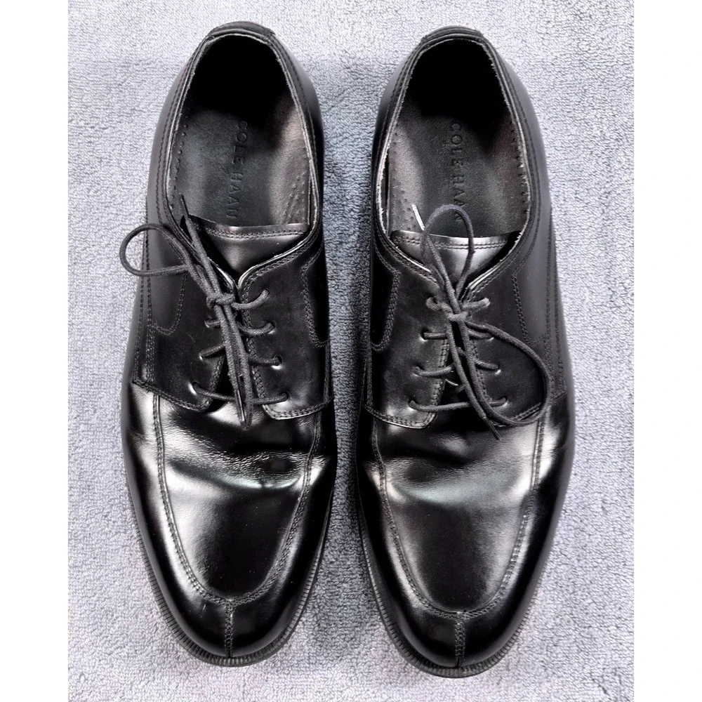 Cole Haan Derby Shoes Men 11 Black Excellent Apron Toe Leather Lace Up C20078